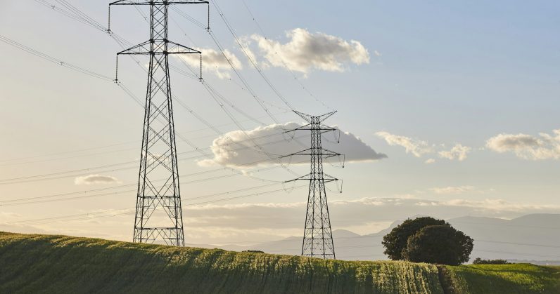 Power lines. Energy industry. Industrial electricity distribution. Renewable production